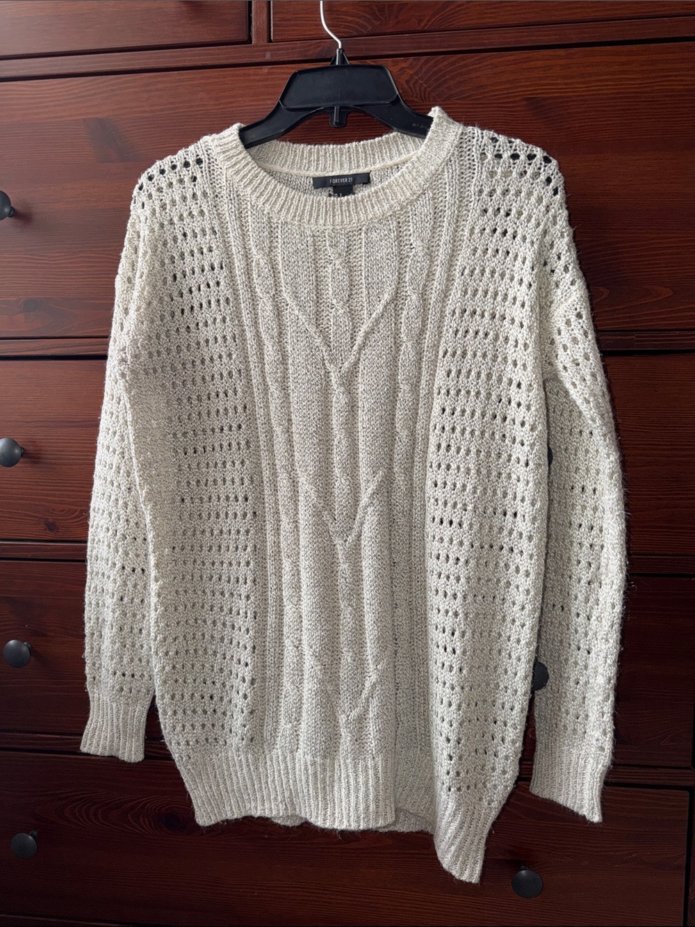 Forever 21 Oatmeal Cable Knit Oversized Crewneck Sweater